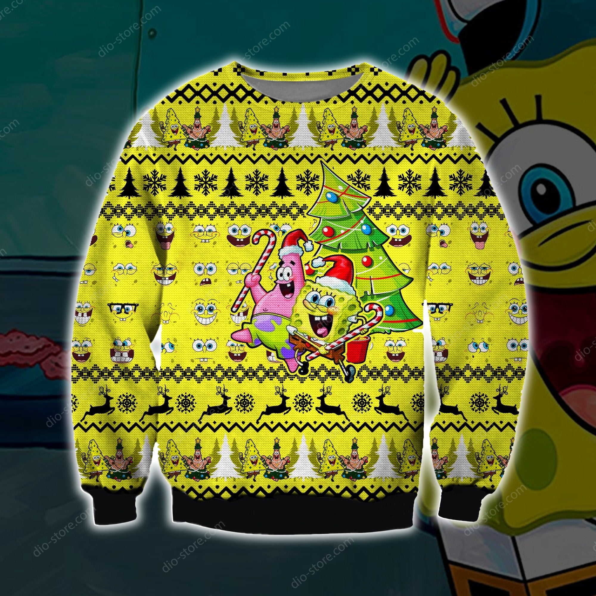 Spongebob Knitting Pattern 3D Print Ugly Christmas Sweater Hoodie All Over Printed