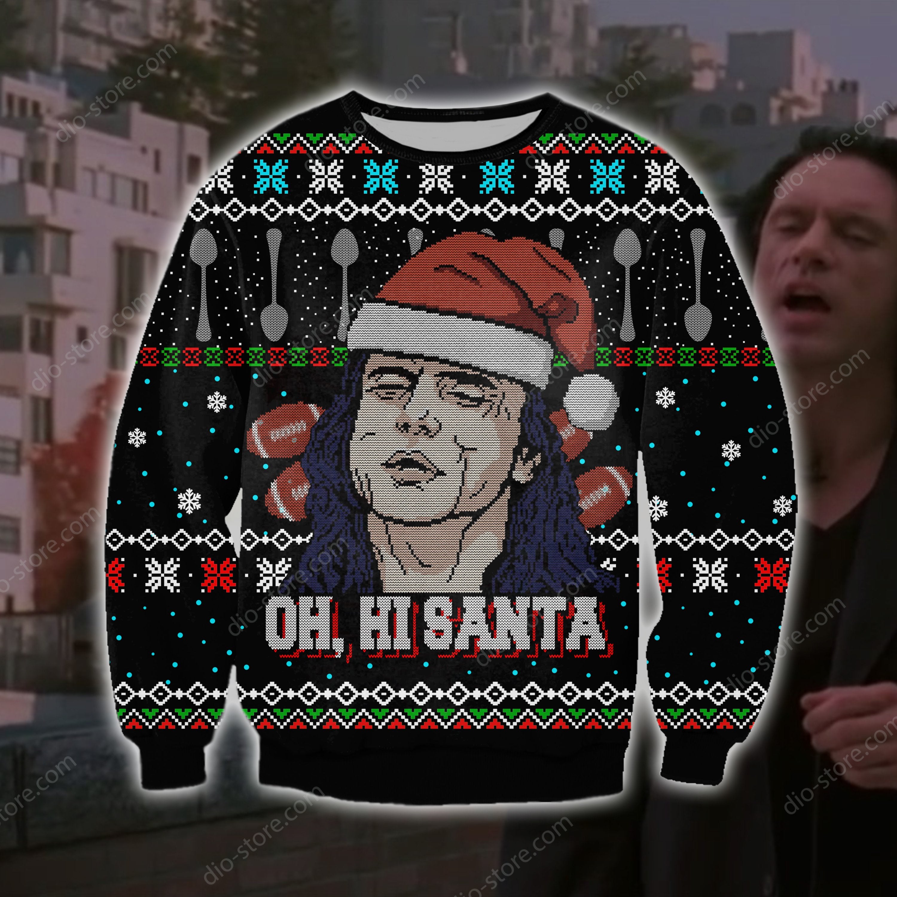 Oh Hi Santa Knitting Pattern 3D Print Ugly Sweater Hoodie All Over Printed