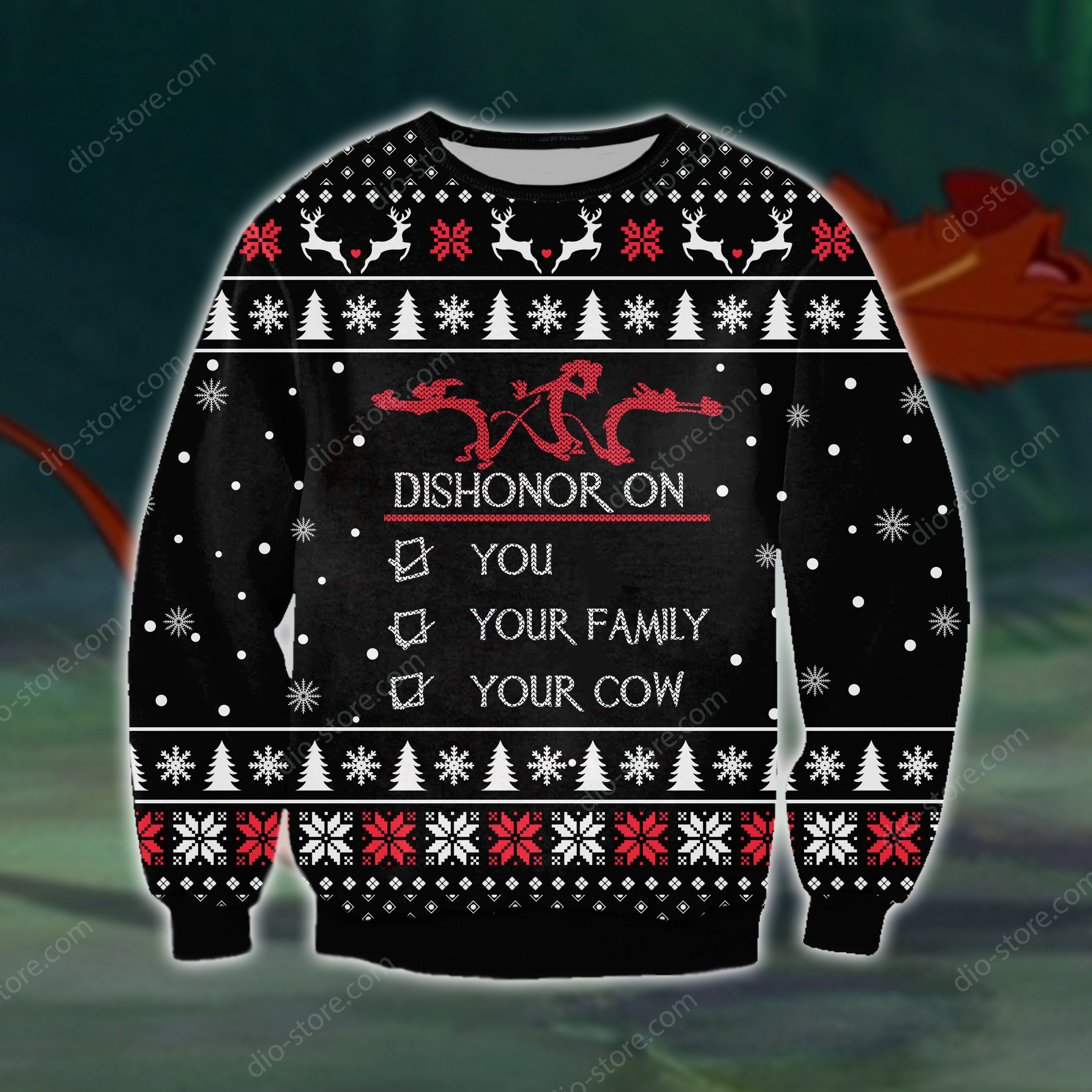 Dishonor On You Knitting Pattern 3D Print Ugly Sweater Hoodie All Over Printed