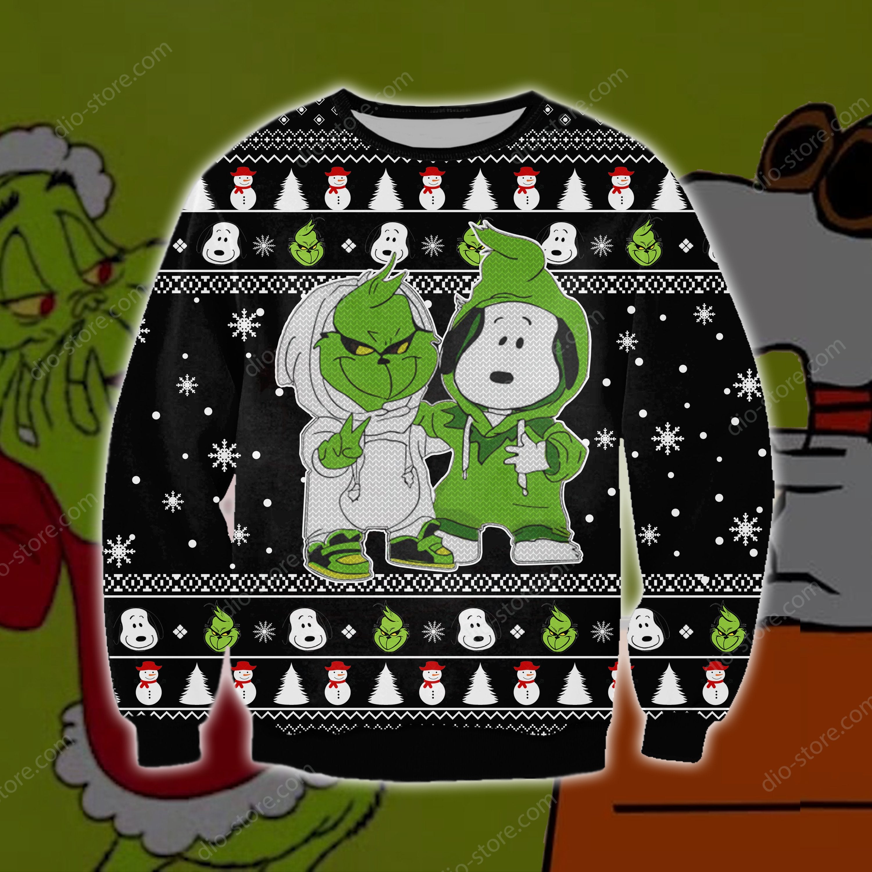 Snoopy And Grinch Knitting Pattern 3D Print Ugly Sweater Hoodie All Over Printed