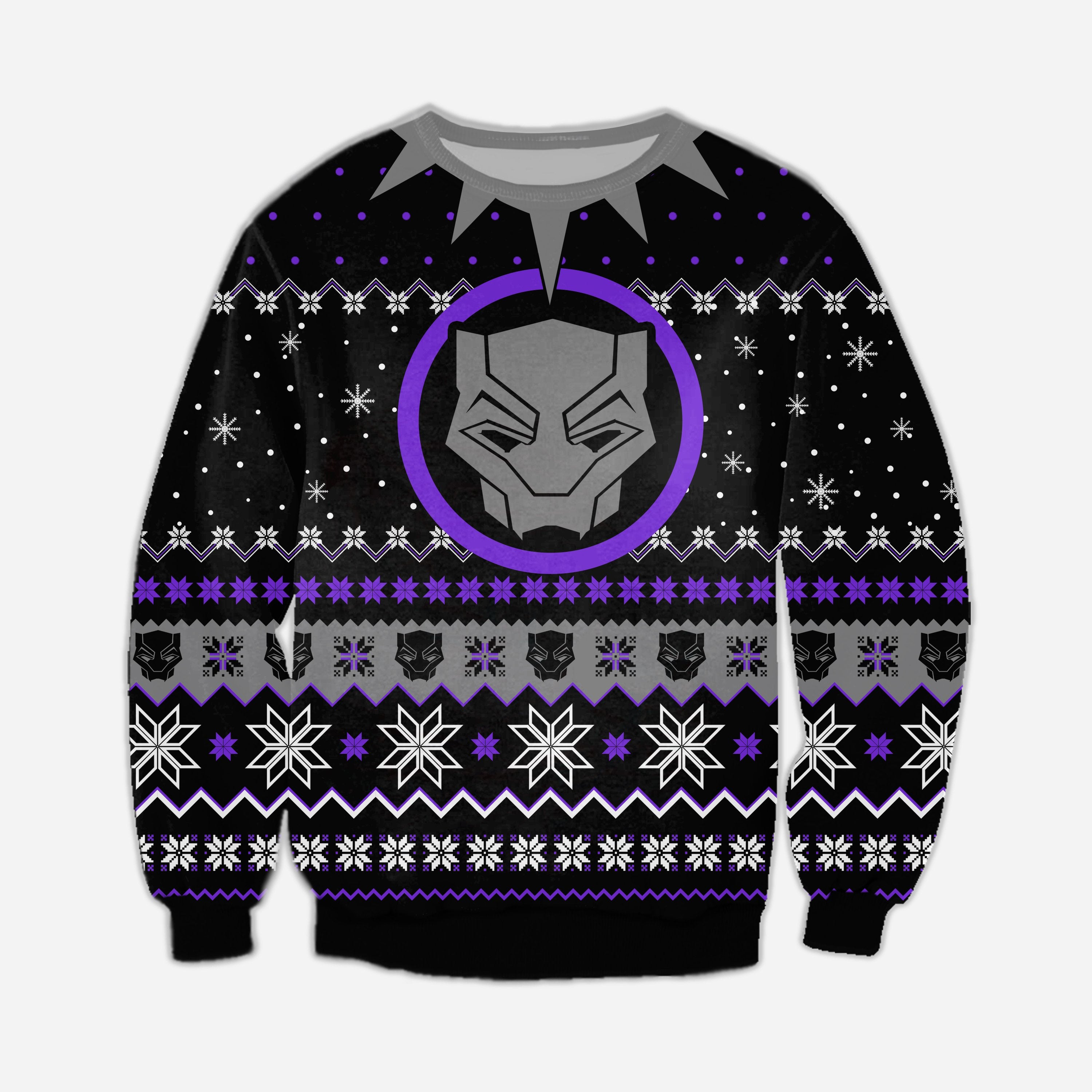 Black Panther Knitting Pattern 3D Print Ugly Sweater Hoodie All Over Printed