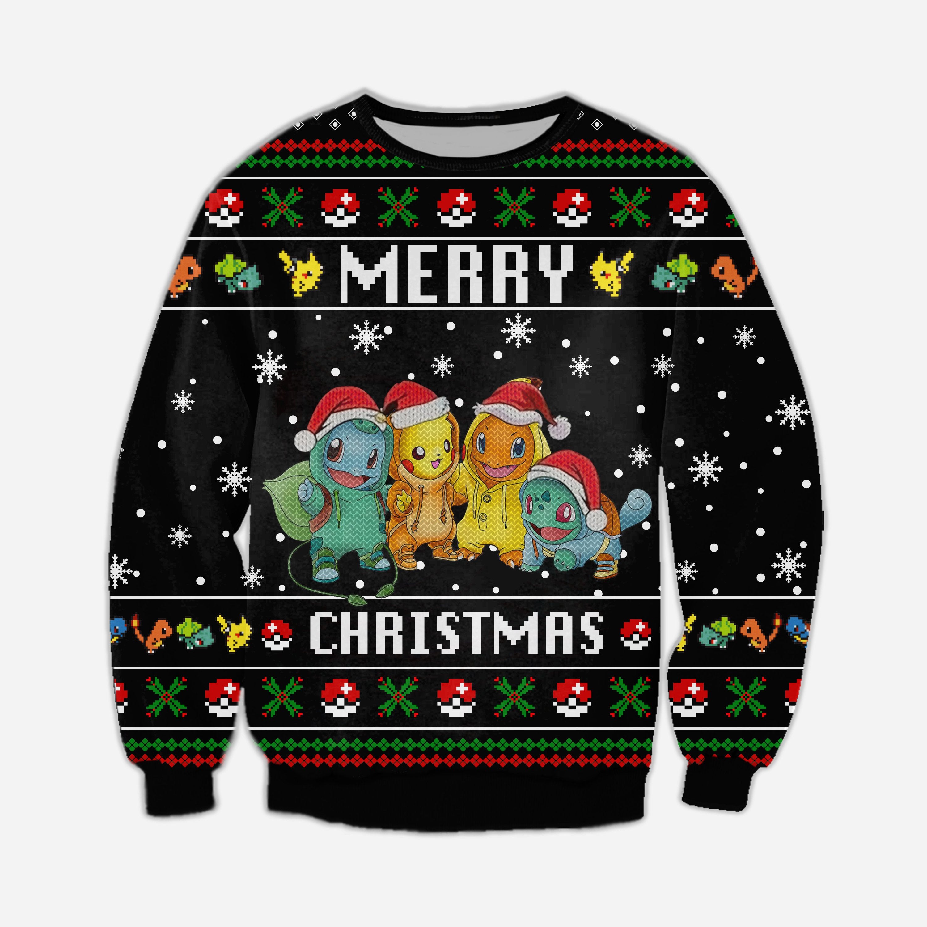 Pokemon Christmas Knitting Pattern 3D Print Ugly Sweater Hoodie All Over Printed