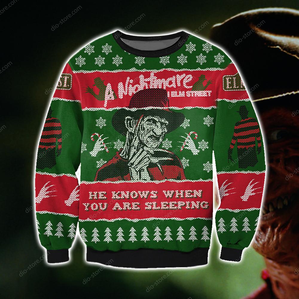 A Nightmare On Elm Street Knitting Pattern 3D Print Ugly Sweater Hoodie All Over Printed