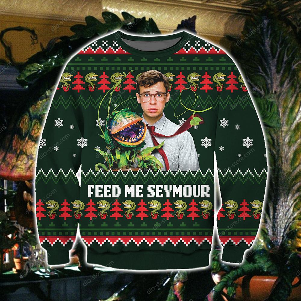 Feed Me Seymour Knitting Pattern 3D Print Ugly Sweater Hoodie All Over Printed