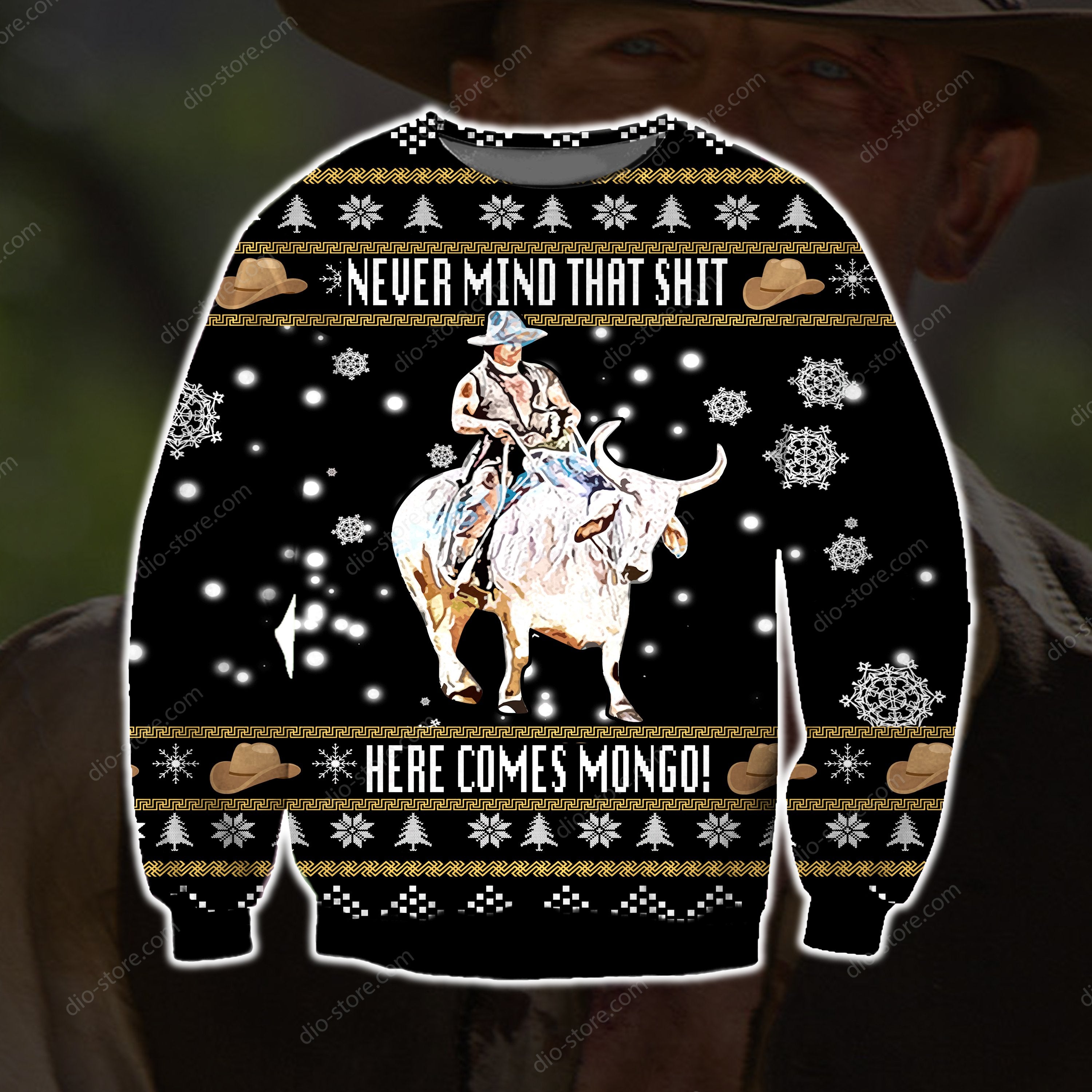 Nevermind That Shit Here Comes Mongo Knitting Pattern 3D Print Ugly Sweater Hoodie All Over Printed