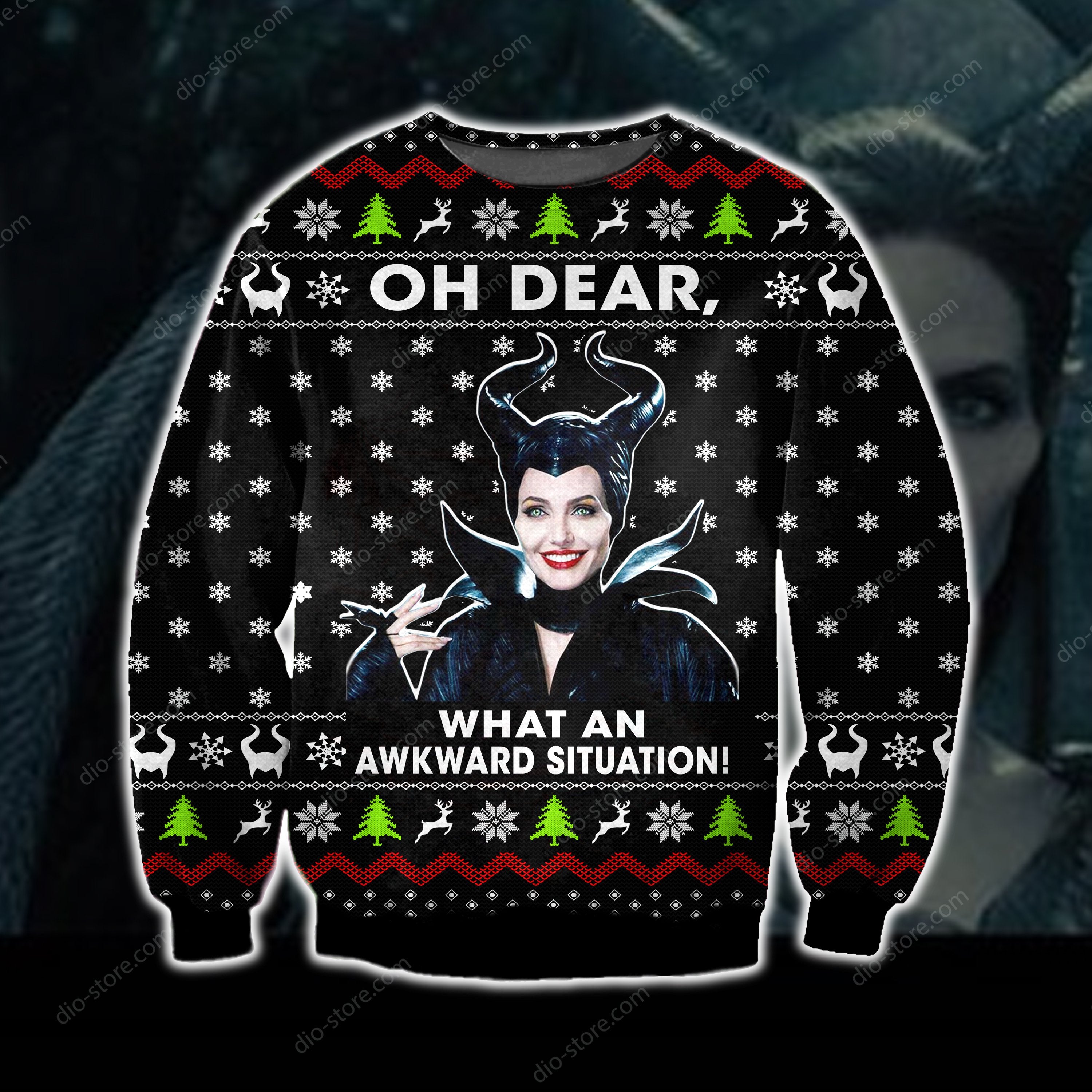 Funny Maleficent Knitting Pattern 3D Print Ugly Sweater Hoodie All Over Printed