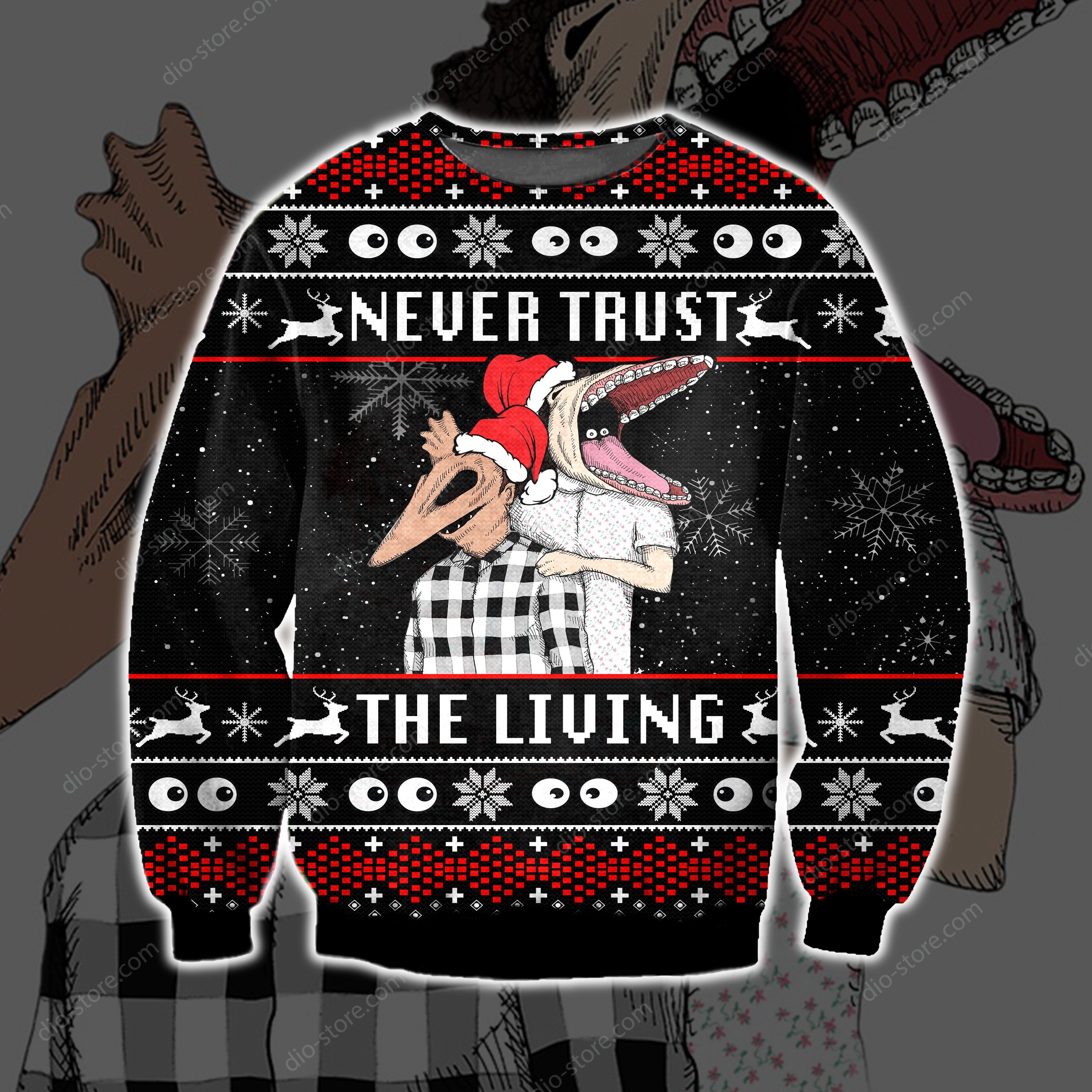 Never Trust The Living Knitting Pattern 3D Print Ugly Sweater Hoodie All Over Printed