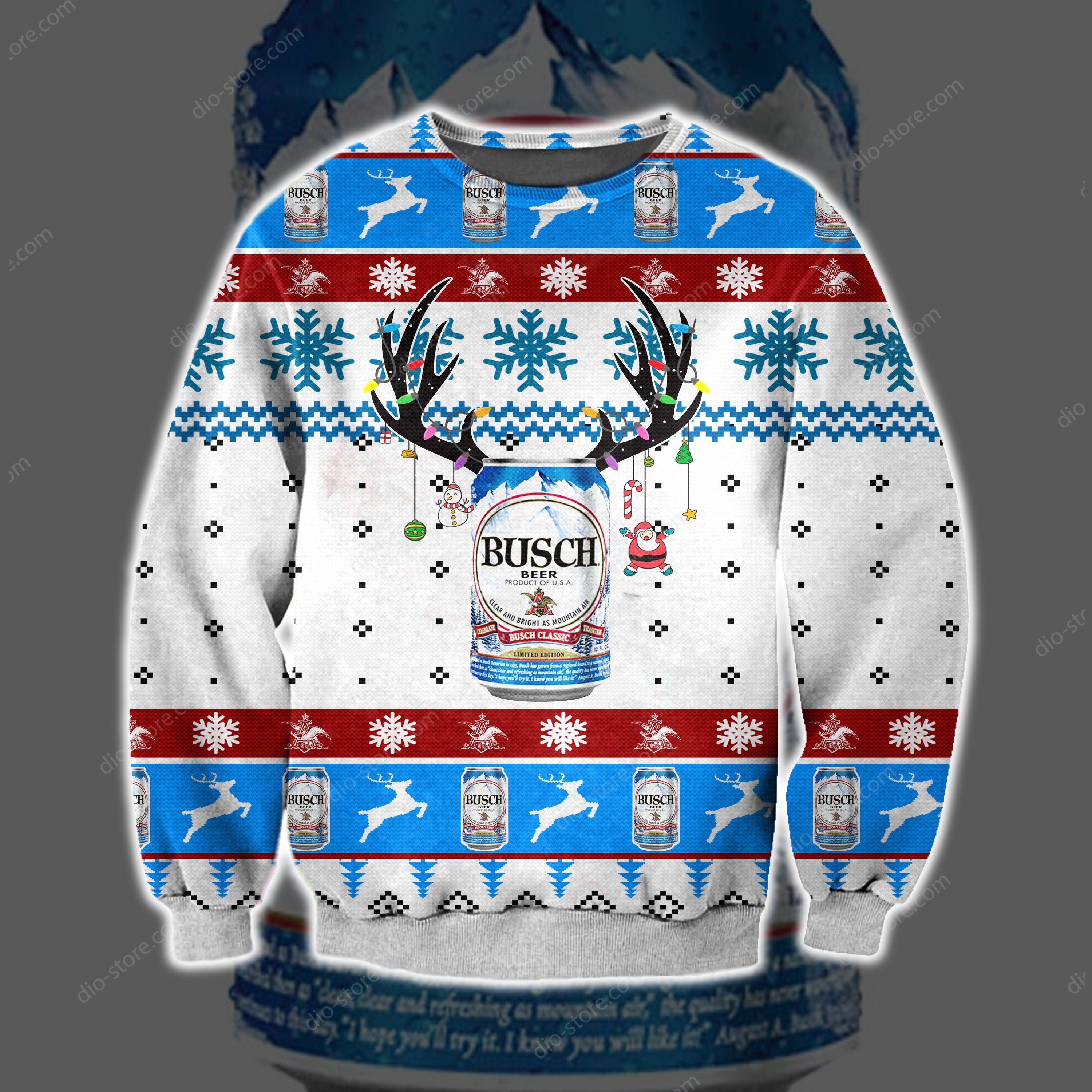 Busch Beer Knitting Pattern 3D Print Ugly Christmas Sweater Hoodie All Over Printed