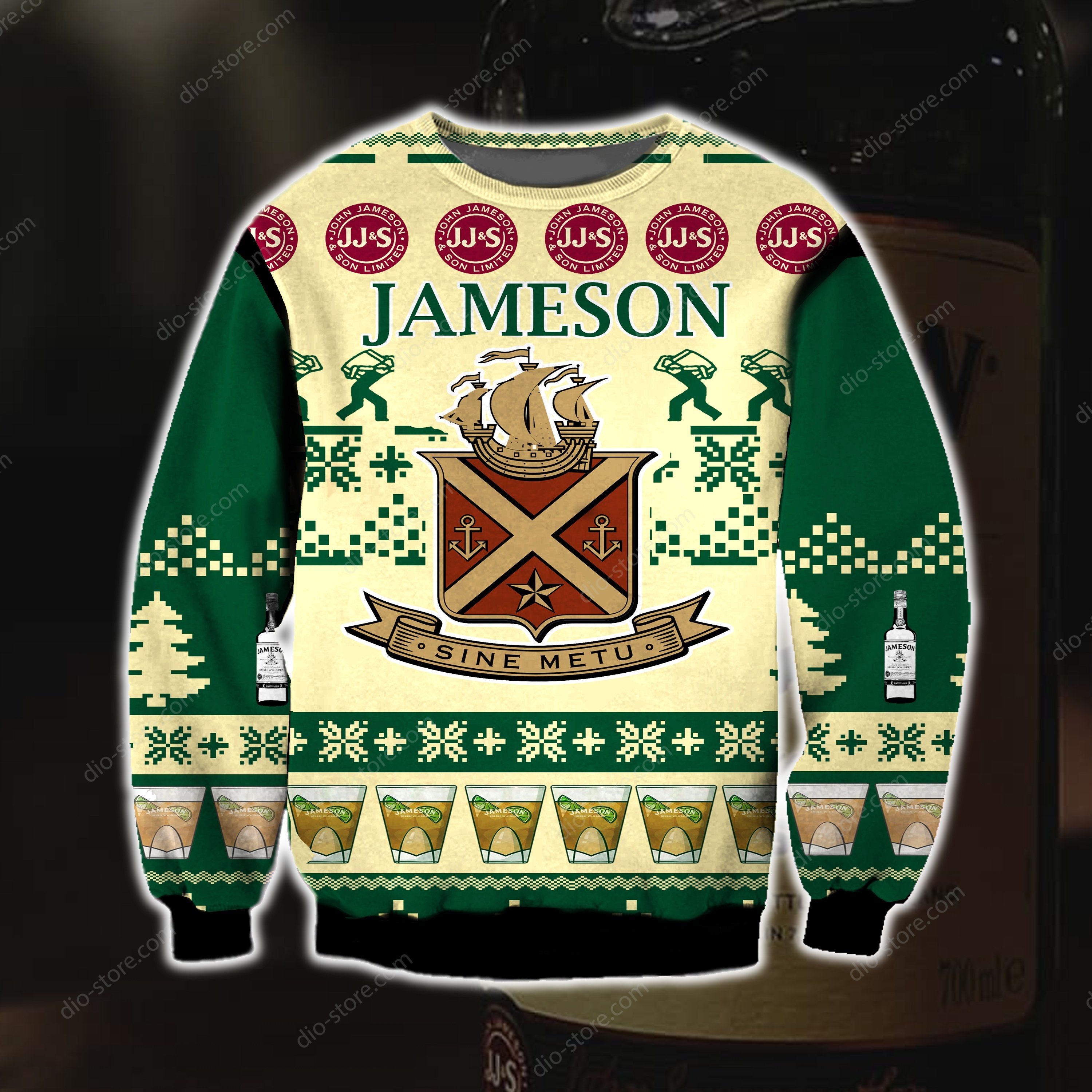 Jameson Irish Whiskey Knitting Pattern 3D Print Ugly Sweater Hoodie All Over Printed