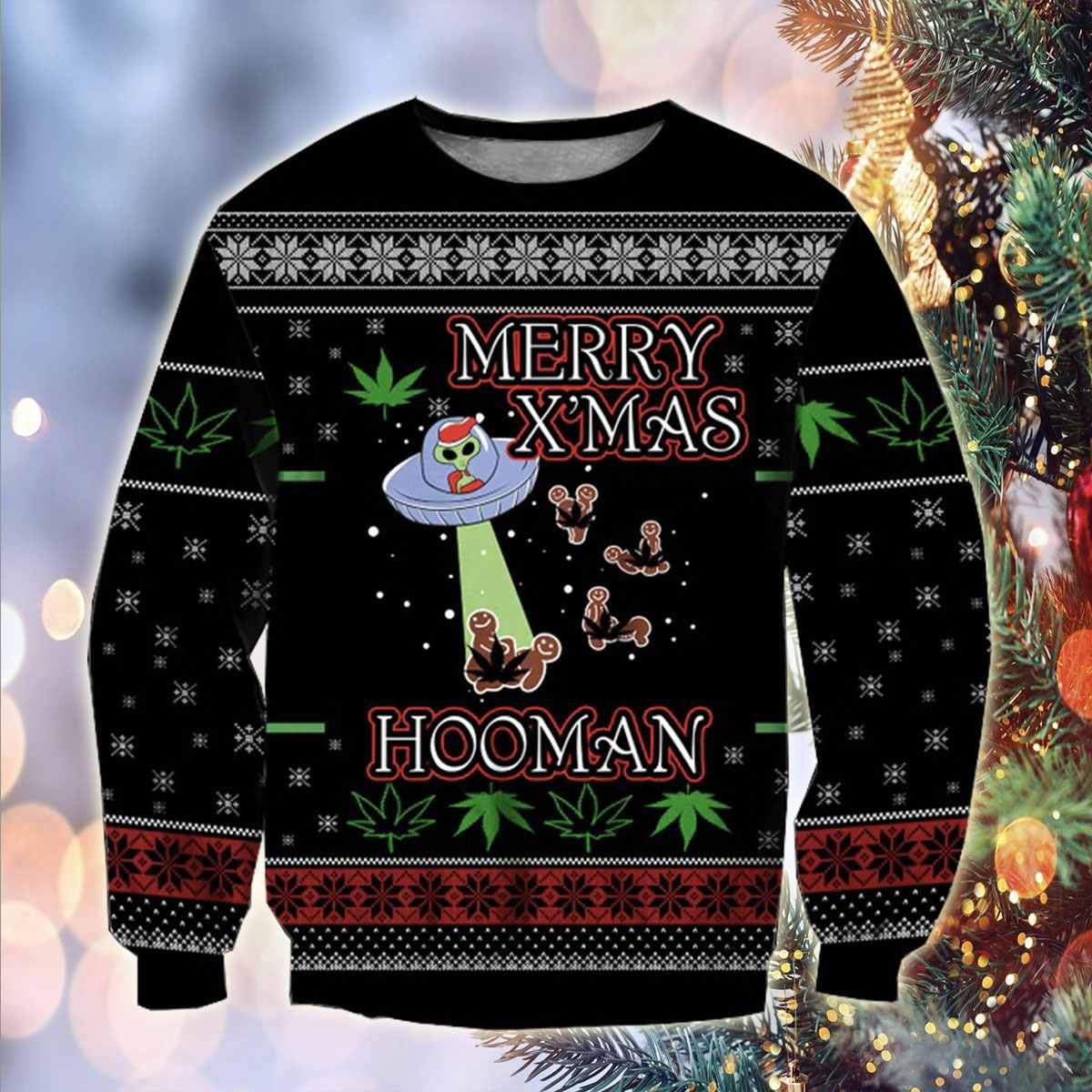 Ufo Merry Xmas Hooman 3D All Over Print Ugly Christmas Sweater Hoodie All Over Printed