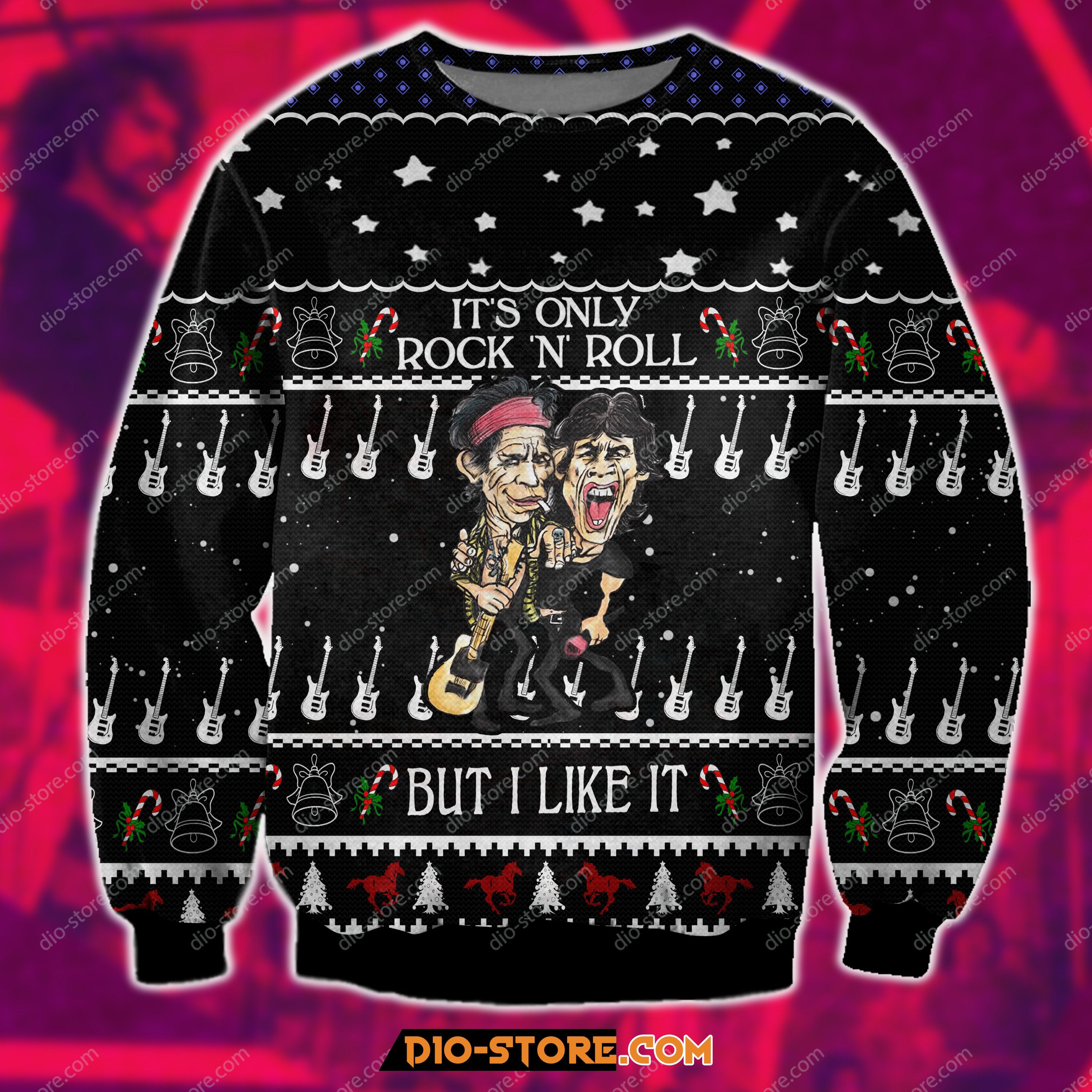 3D Print Its Only Rock N Roll - The Rolling Stones Ugly Christmas Sweater Hoodie All Over Printed