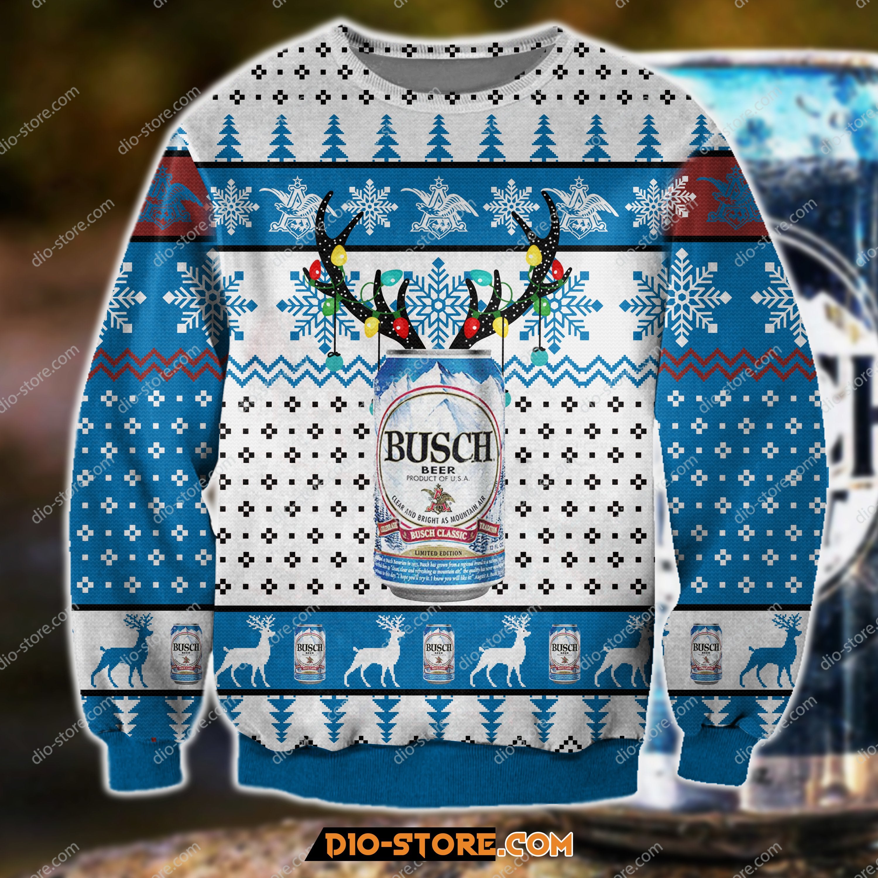 Busch Beer Knitting Pattern 3D Print Ugly Sweater Hoodie All Over Printed