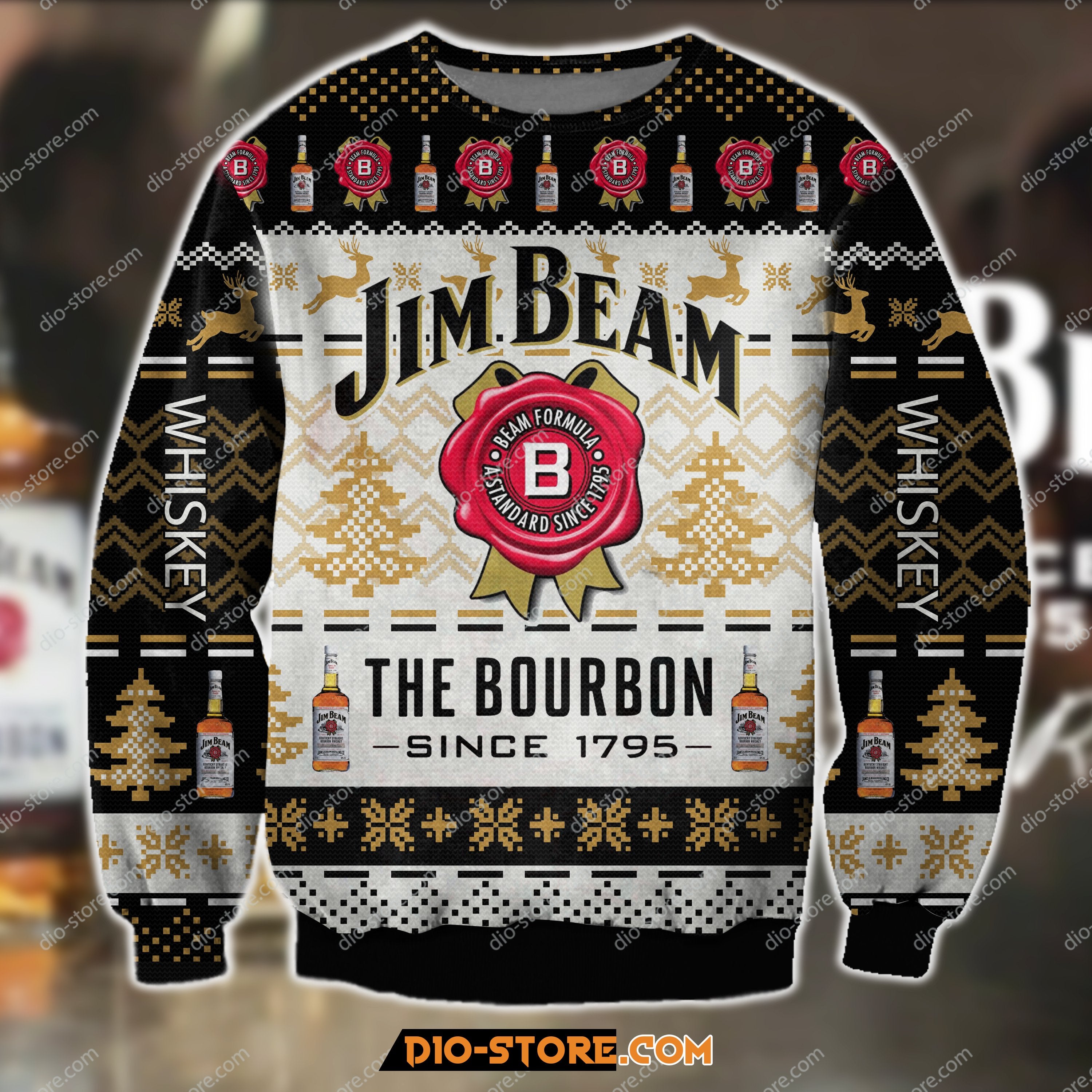 3D All Over Print Jim Beam The Bourbon Since 1795 Ugly Christmas Sweater Hoodie All Over Printed