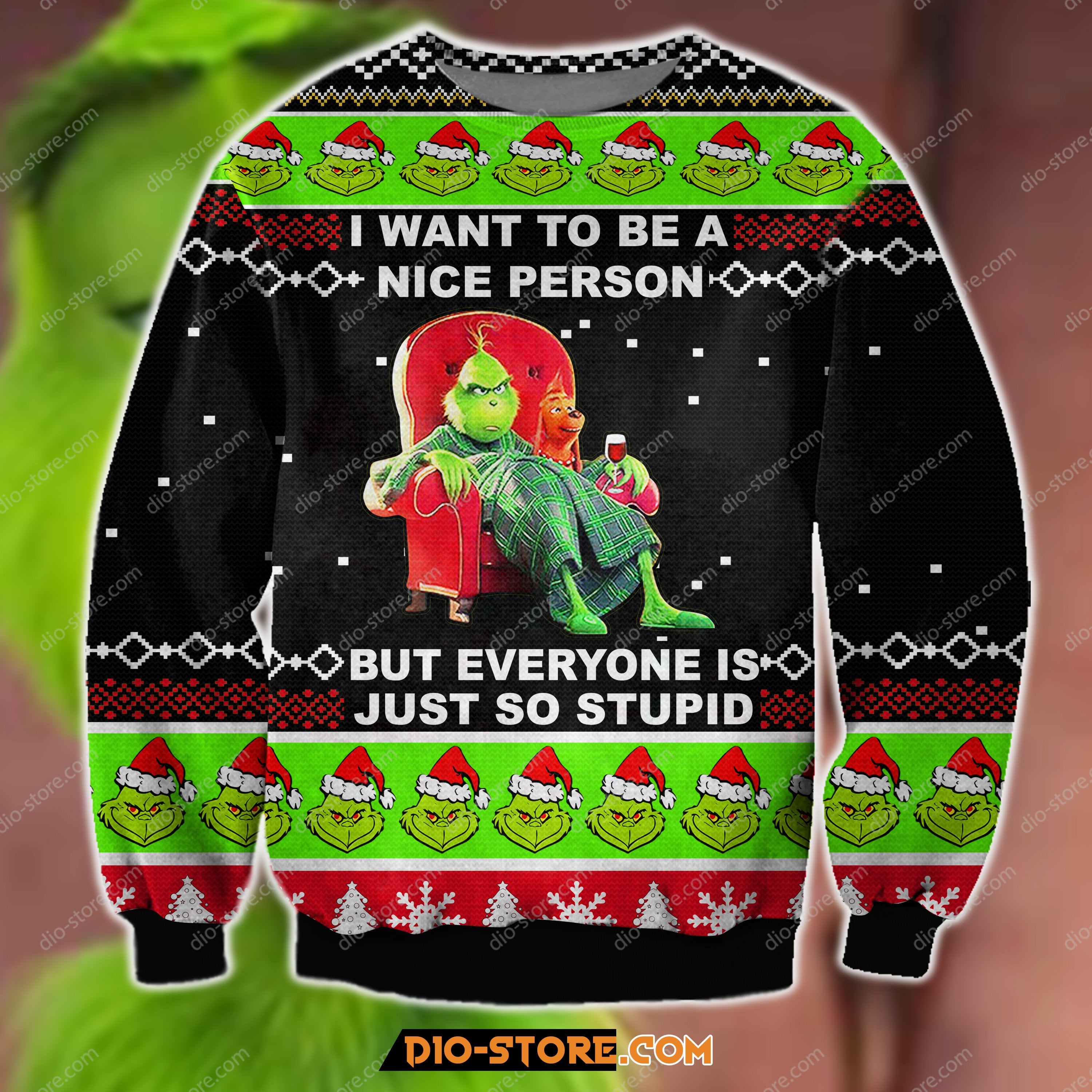 3D Print The Grinch - I Want To Be A Nice Person Ugly Christmas Sweater Hoodie All Over Printed