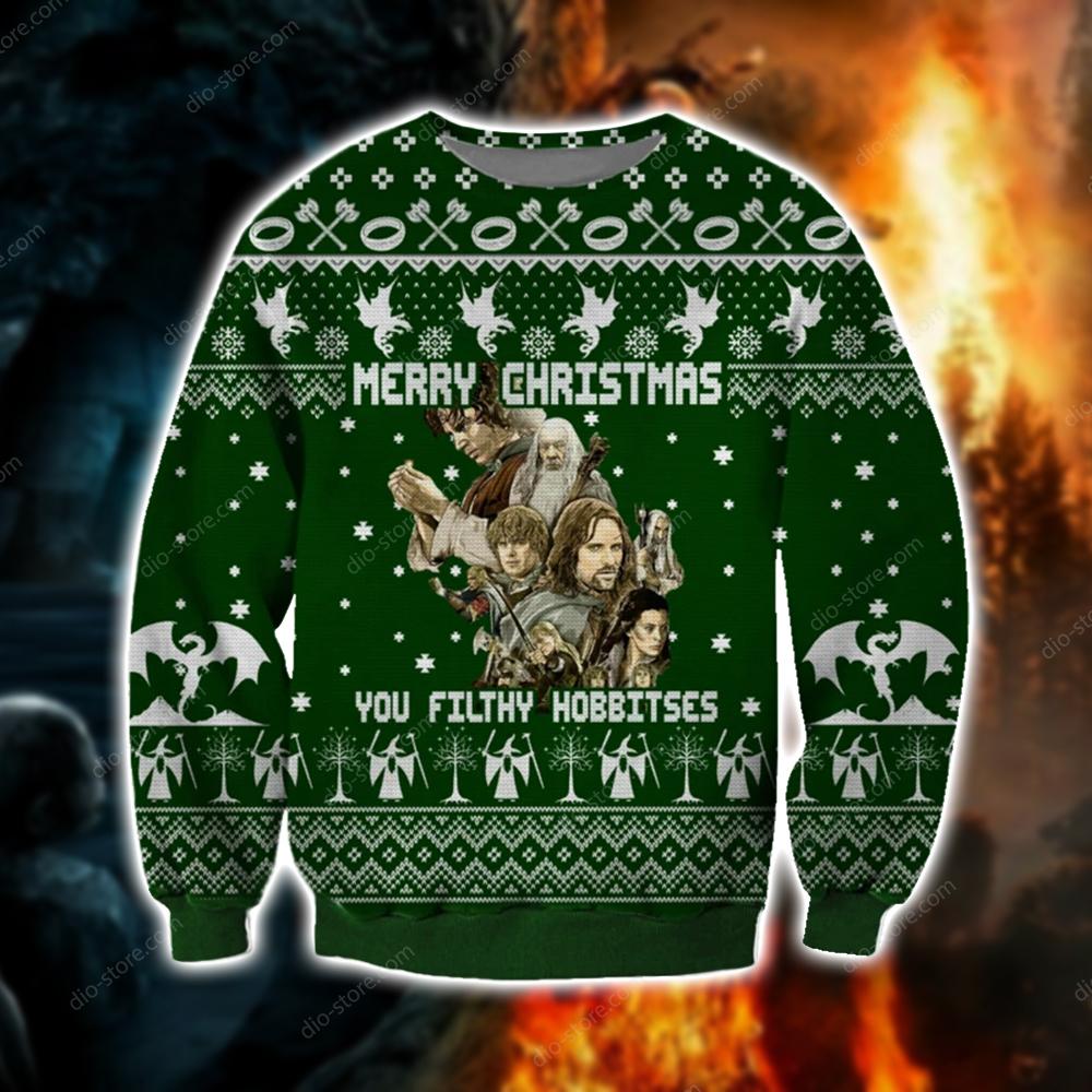 You Filthy Hobbitses Knitting Pattern 3D Print Ugly Christmas Sweater Hoodie All Over Printed