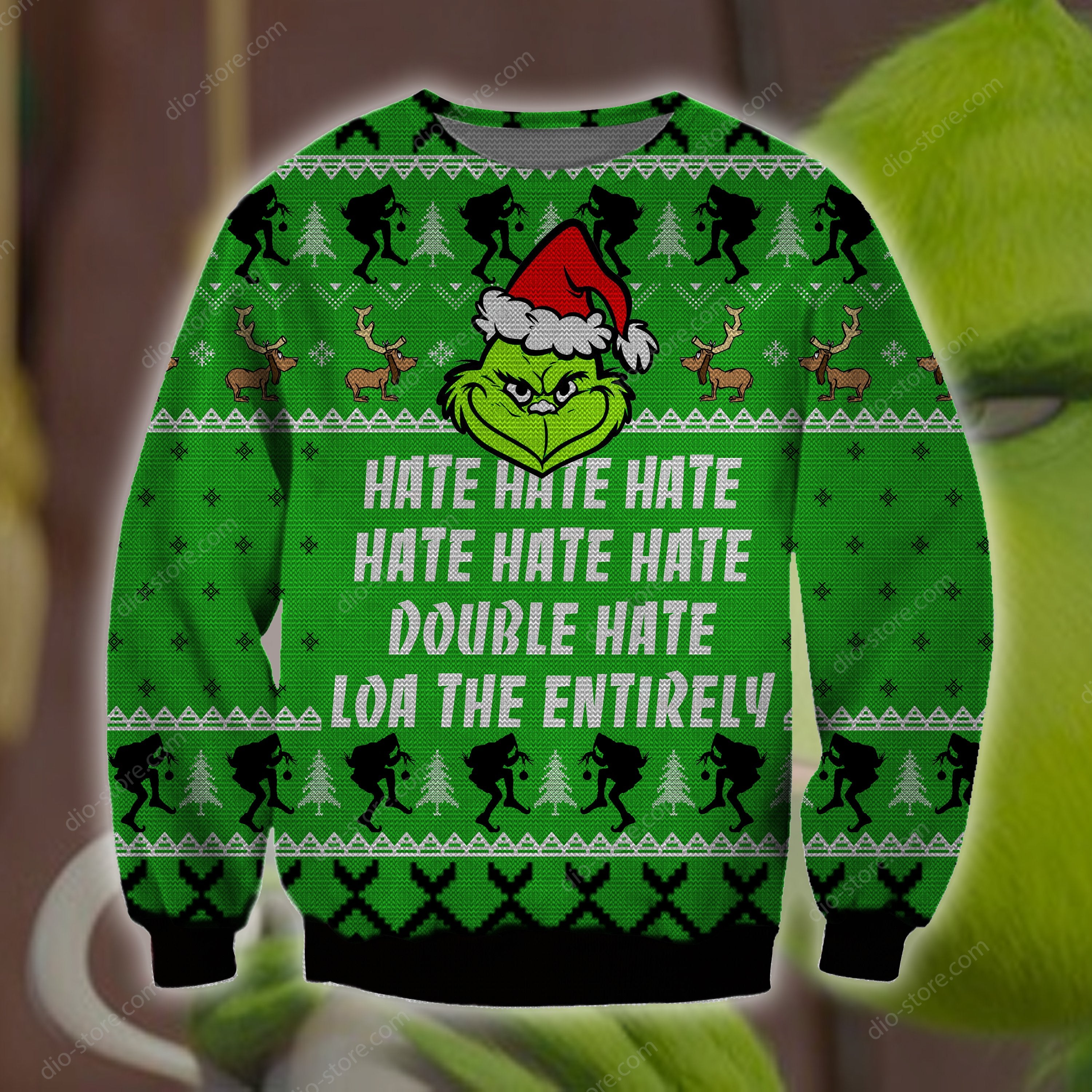 Grinch Hate Hate Hate Knitting Pattern 3D Print Ugly Christmas Sweater Hoodie All Over Printed