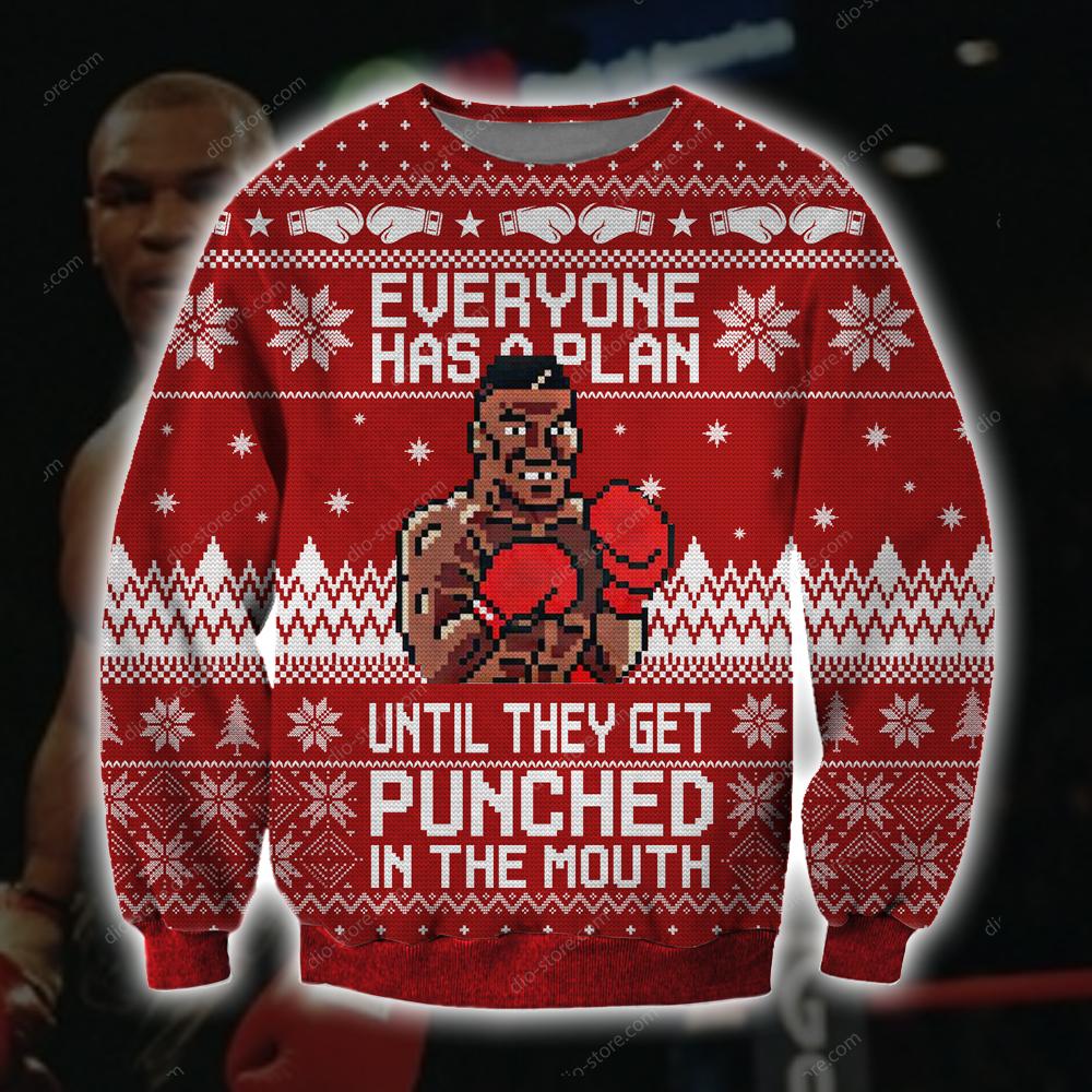 Funny Mike Tyson Knitting Pattern 3D Print Ugly Christmas Sweater Hoodie All Over Printed