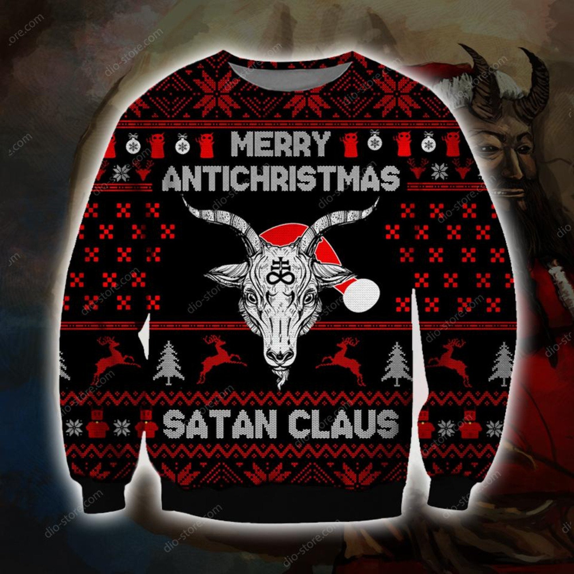 Merry Antichristmas Knitting Pattern 3D Print Ugly Christmas Sweater Hoodie All Over Printed