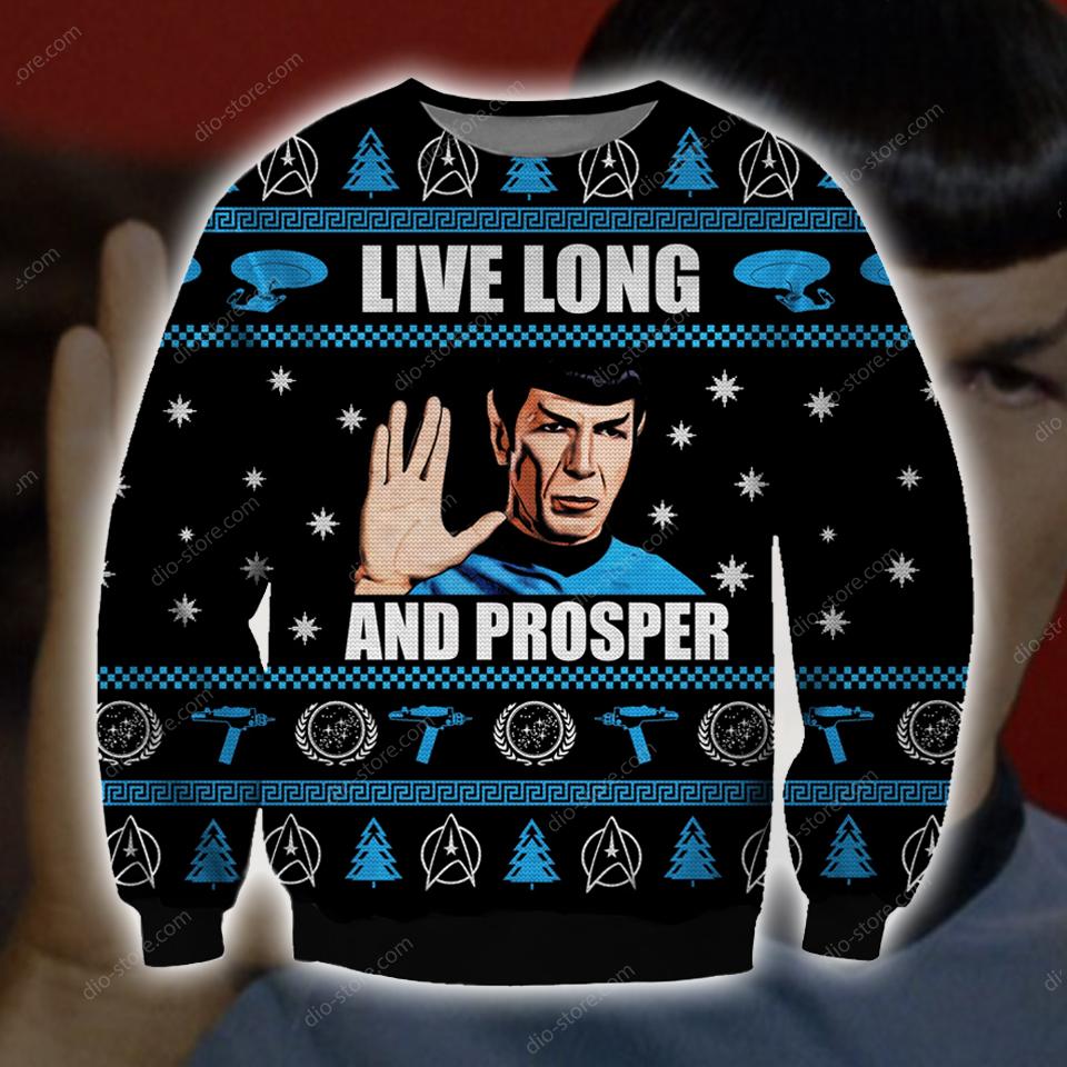 Live Long And Prosper Knitting Pattern 3D Print Ugly Christmas Sweater Hoodie All Over Printed