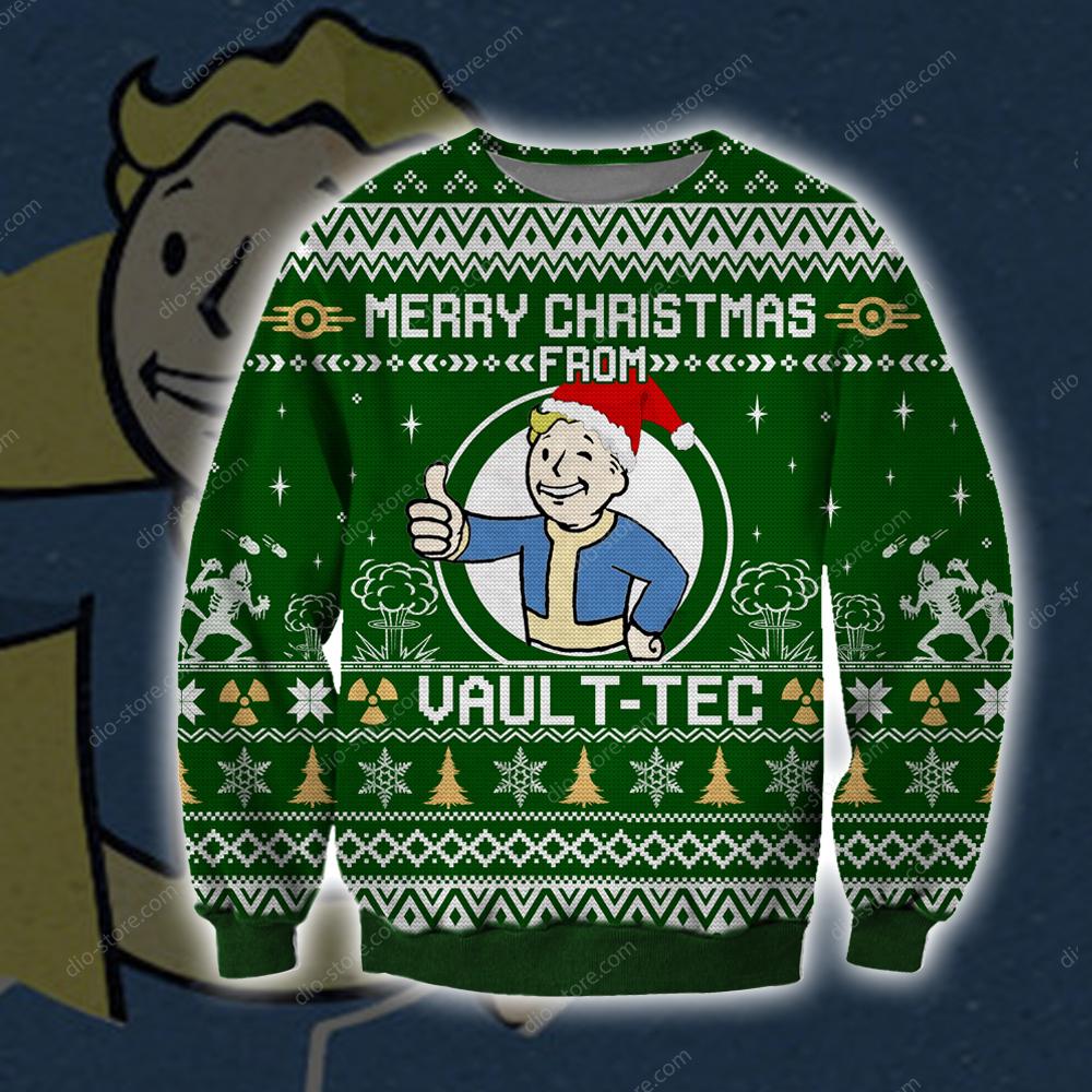 Merry Christmas From Vault Tec Knitting Pattern 3D Print Ugly Christmas Sweater Hoodie All Over Printed