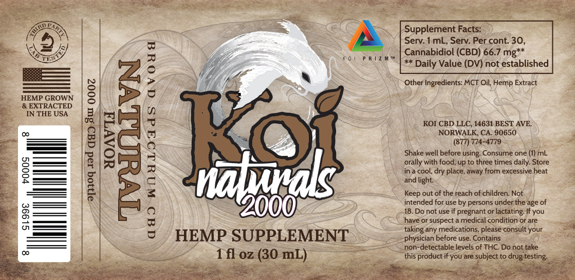 Koi Naturals Tincture - Natural - 2000 mg - Label Artwork
