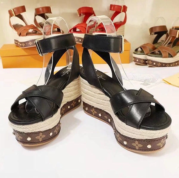 LV Louis vuitton Wedge heel sandal strap Roman wedge heel fish mouth Sandal