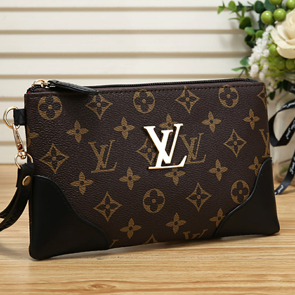 LV Louis Vuitton Hot Sale Letter Print Panel Color Small Zip Clu