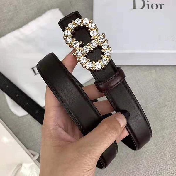 Dior Fashion Woman Men Chic CD Letter Diamond Buckle Belt Leathe