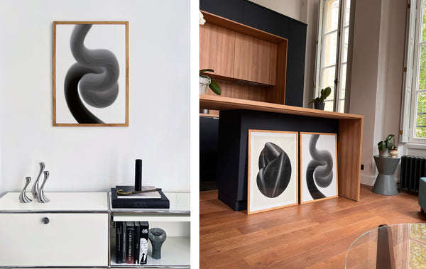 Black and white art prints in the interior of the Parisian apartment by maison Charlot paris