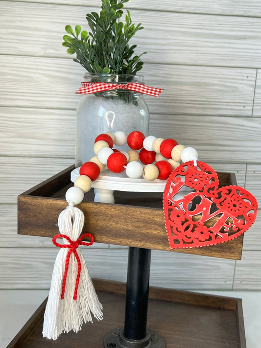 Wood Valentines Day Beads for Garland, Valentine's Day Decorations