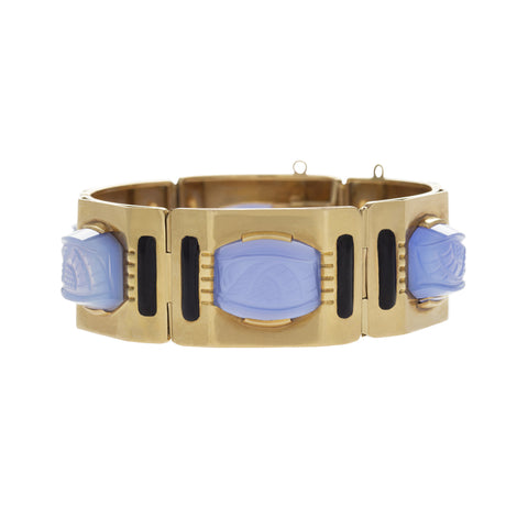 Macklowe Gallery's Vintage Sasportas Blue Chalcedony and Gold Plaque Bracelet 