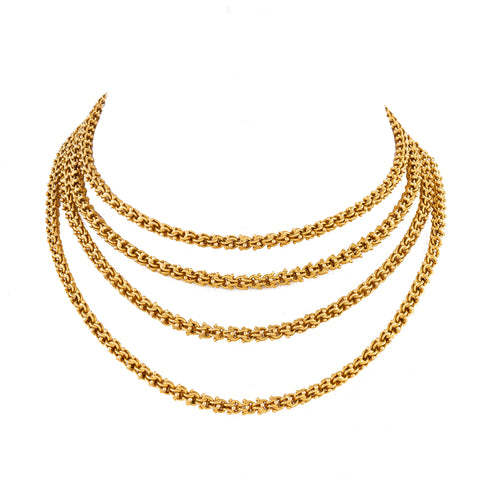 Macklowe Gallery's Antique Gold Fancy Link Long Chain Necklace 