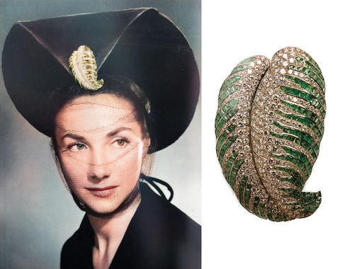 Juliette Moutard's House of Boivin Diamond and Emerald Leaf Brooch (1938)