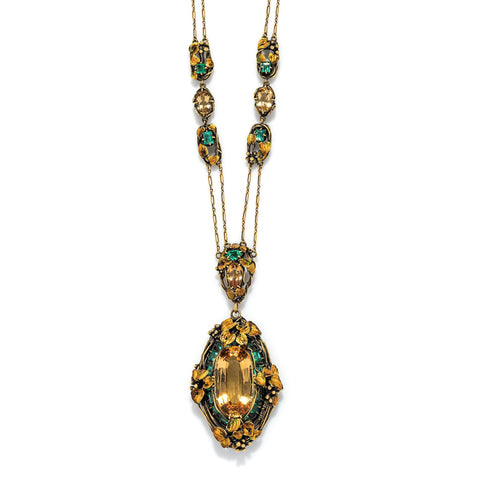  Louis Comfort Tiffany for Tiffany & Co. Golden Topaz and Emerald Necklace, Designed By Julia Munson