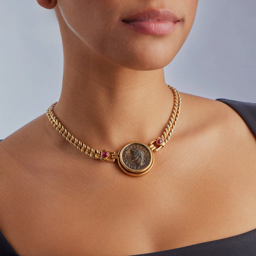 Bulgari Ancient Coin 18 Karat Yellow Gold Athena Pegasus Monete Station  Necklace | Wilson's Estate Jewelry