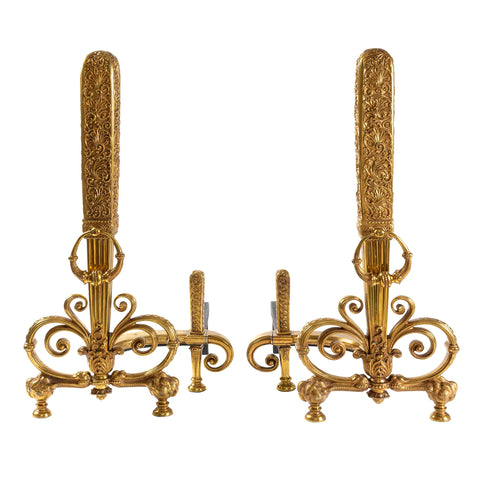 Tiffany Studios New York Pair of Gilt Bronze Andirons, available at Macklowe Gallery