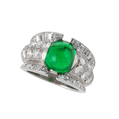 Macklowe Gallery's Cabochon Colombian Emerald and Diamond Ring 