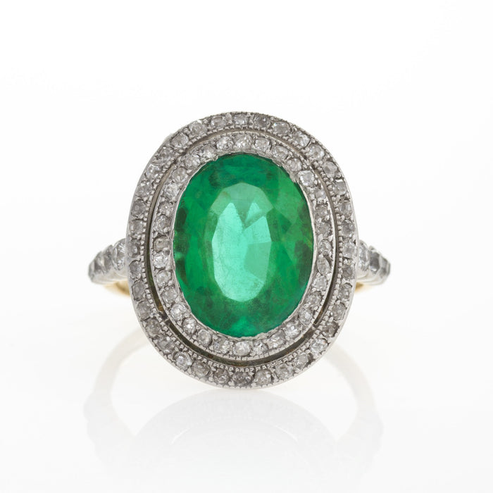 Macklowe Gallery | Colombian Emerald and Diamond Halo Ring ...