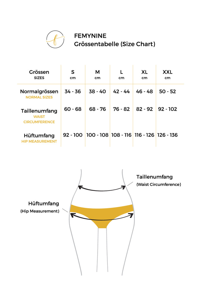 Femynine Period Panty Size Chart