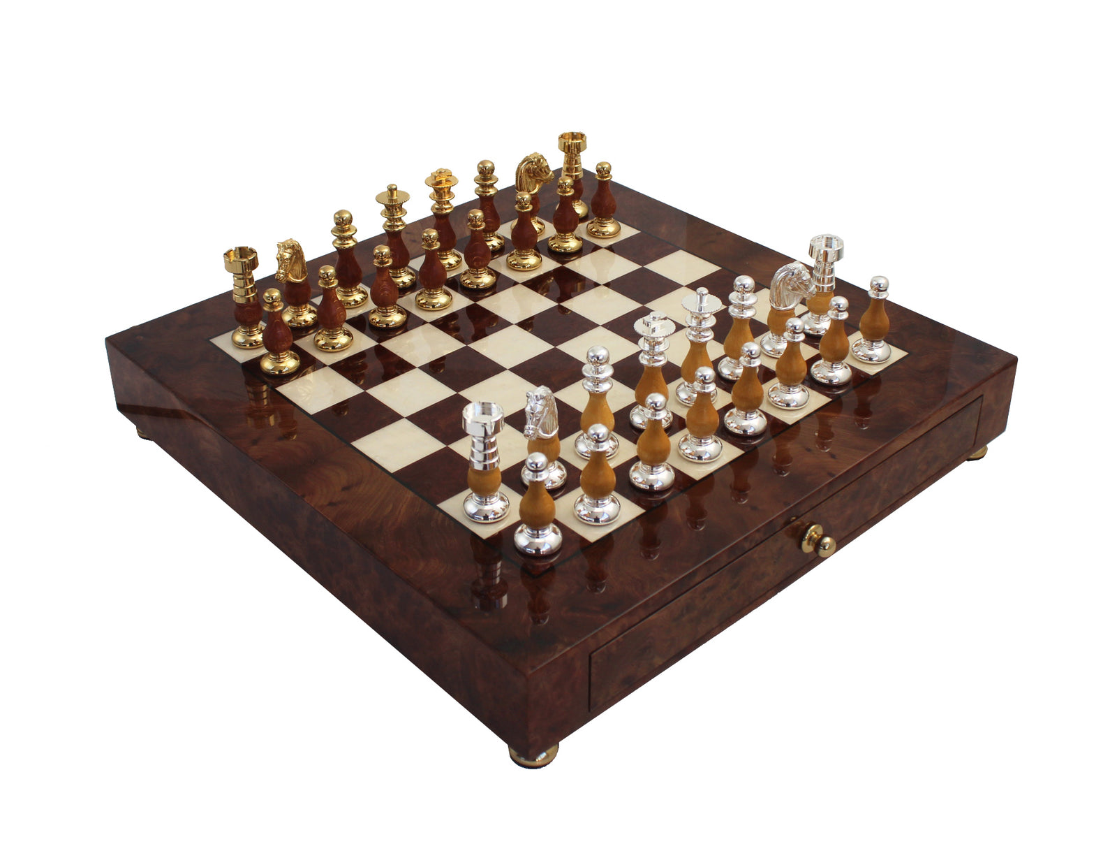 Italian Arabesque Metal Staunton Chess Set by Italfama