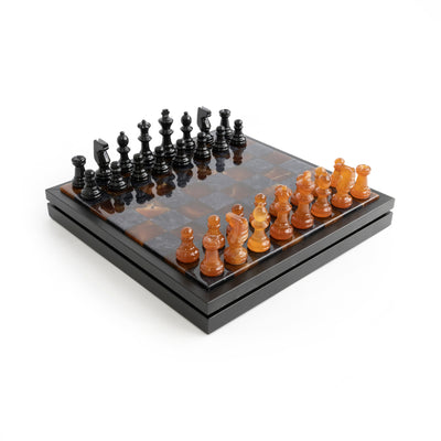 Scali Alabastro Alabaster Stone Chess Set - Nero Bruno, Gallantoro