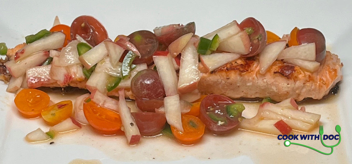 Salmon with peach and tomato salsa