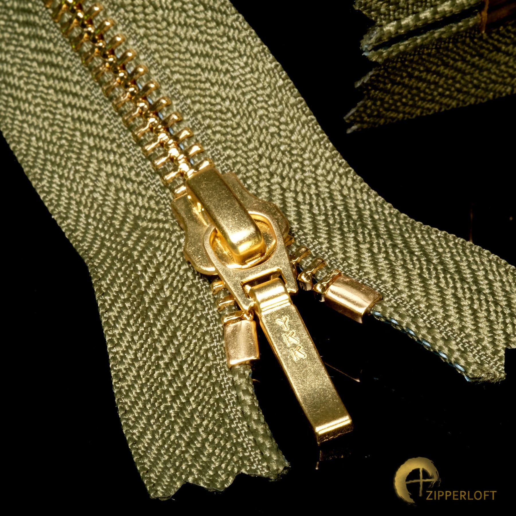 YKK #5 11 Brass Jean Zipper - Army Green (566)