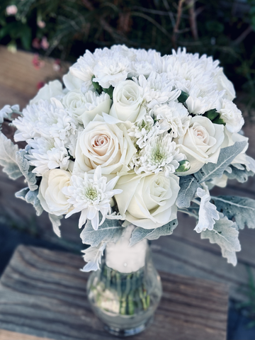 Elegant White Rose Bridal Bouquet–L & G Flower Shop, Diamond Pins For  Bouquets 