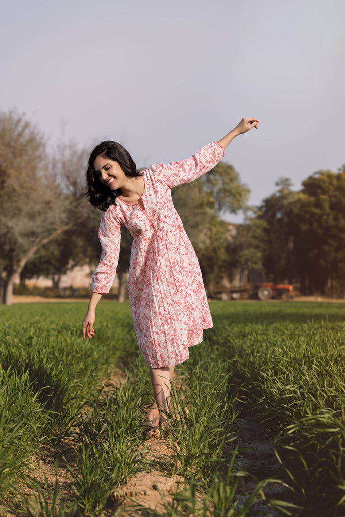 Pink Blossom Dress - Cottons Jaipur