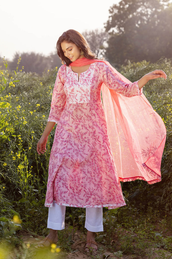 Flamingo Pink Kurta - Cottons Jaipur