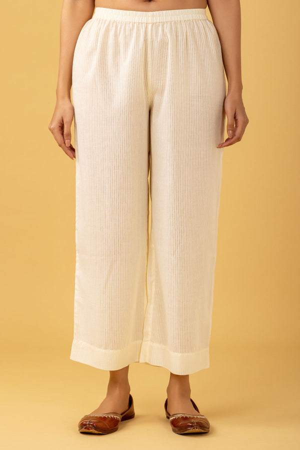 Cream Long Wide Leg Trousers  BYLUMA