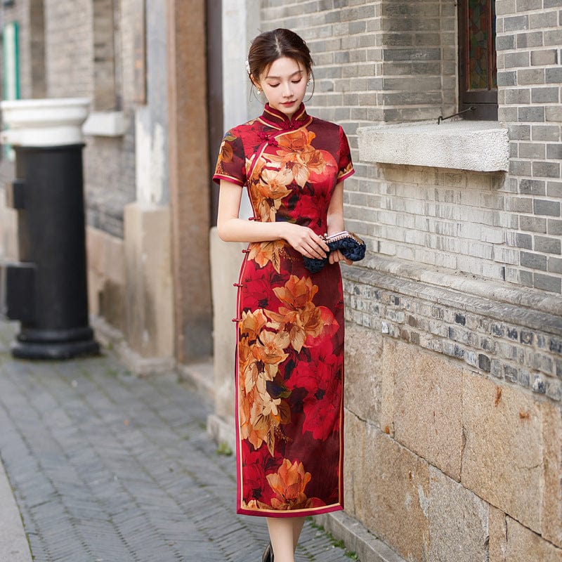 Silk Chinese Qipao, Silk Cheongsam, silk Qipao, red long Cheongsam – Beth  and Brian Qipao