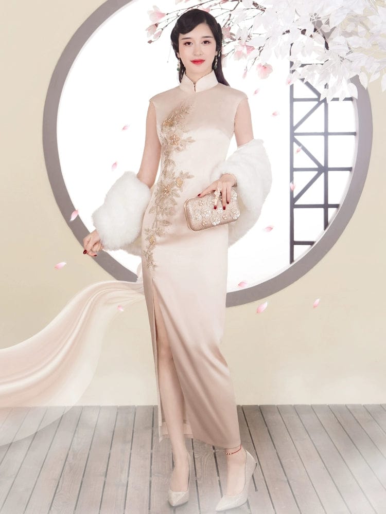 White and black Qipao, event Cheongsam, Chinese dress, long Qipao