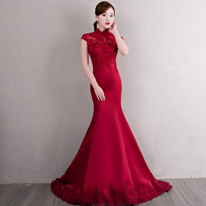 Red Chinese wedding dress, red Qipao prom dress, wedding Qipao